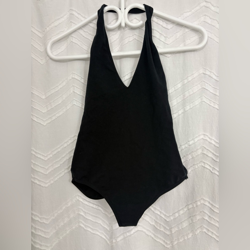 American Apparel Black V-Neck Bodysuit